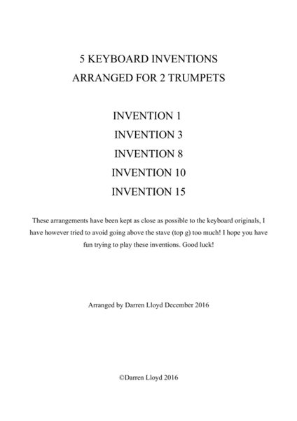 Trumpet duets. Five Bach keyboard Inventions for 2 Trumpets. image number null
