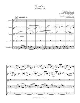 Book cover for Recordare (from "Requiem") (F) (String Quintet - 2 Violins, 1 Viola, 1 Cello, 1 Bass)