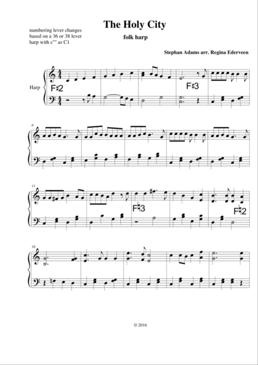 The Holy City - folk harp solo Celtic Harp scores gallery preview page 1
