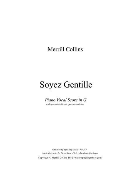 Soyez Gentille Piano Vocal Score in G