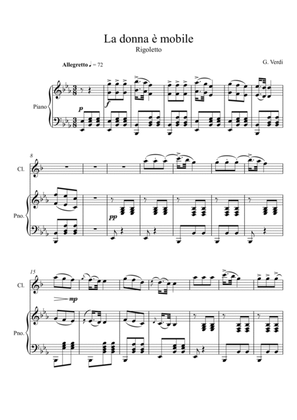 Giuseppe Verdi - La donna e mobile (Rigoletto) Clarinet Solo - Eb Key