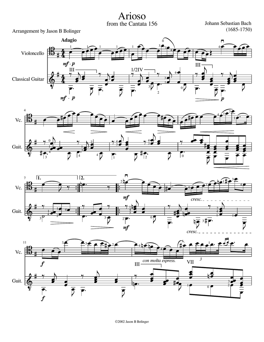 Arioso from the Cantata 156 String Duet scores gallery preview page 1