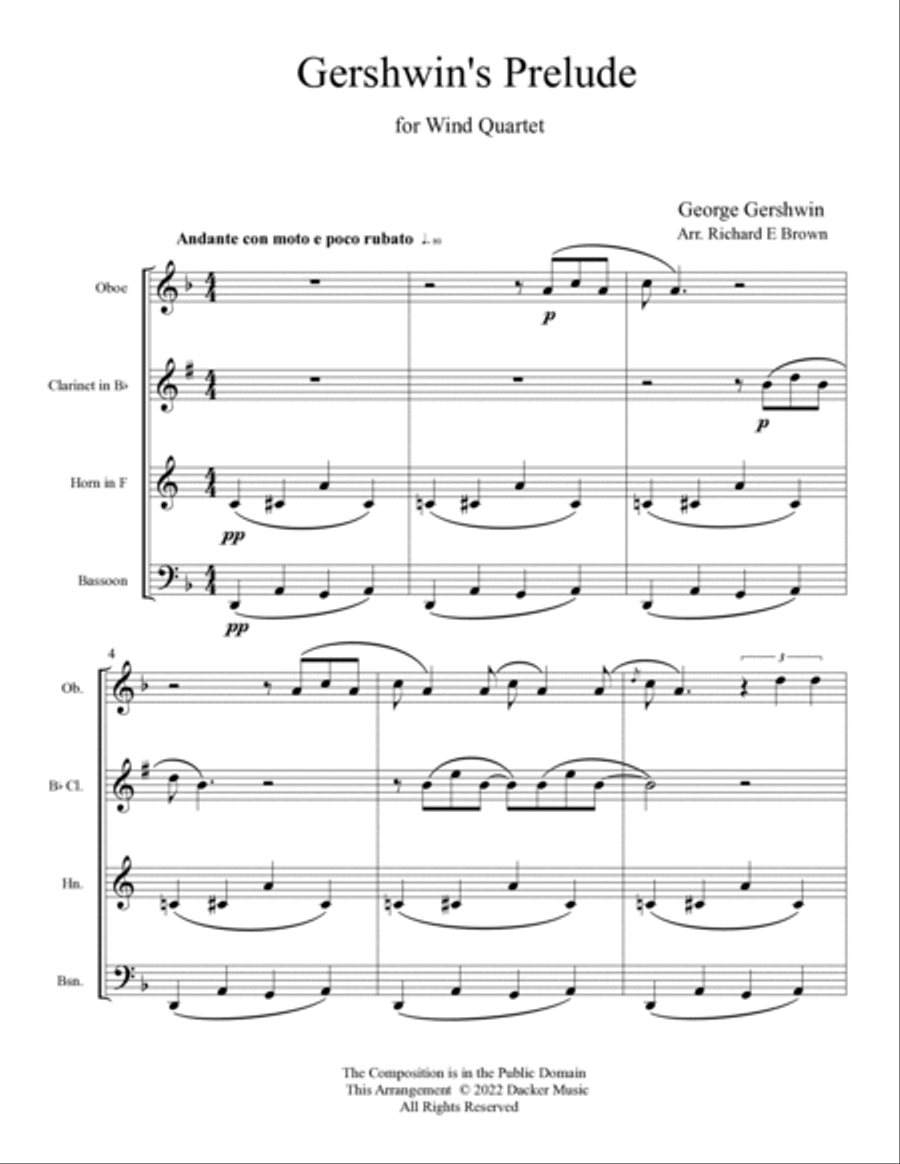Gershwin's Prelude - Mixed Wind Quartet School and Community scores gallery preview page 3