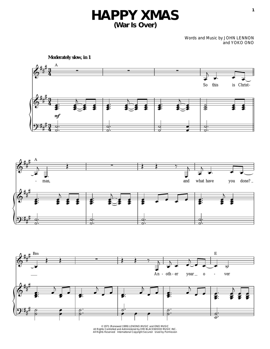 Happy Xmas (War Is Over) Piano, Vocal scores gallery preview page 1