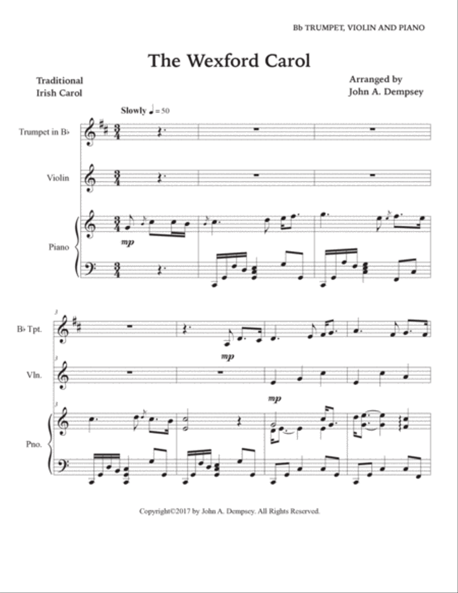 The Wexford Carol (Trio for Trumpet, Violin and Piano) B-Flat Trumpet scores gallery preview page 5