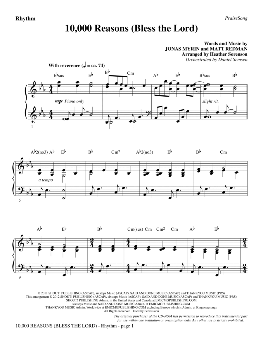10,000 Reasons (Bless The Lord) - Rhythm Choir scores gallery preview page 1