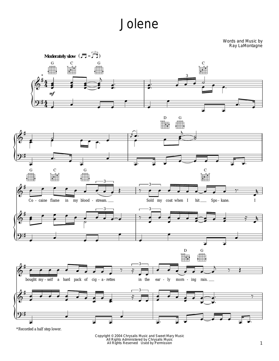 Jolene Jolene Piano, Vocal, Guitar scores gallery preview page 1