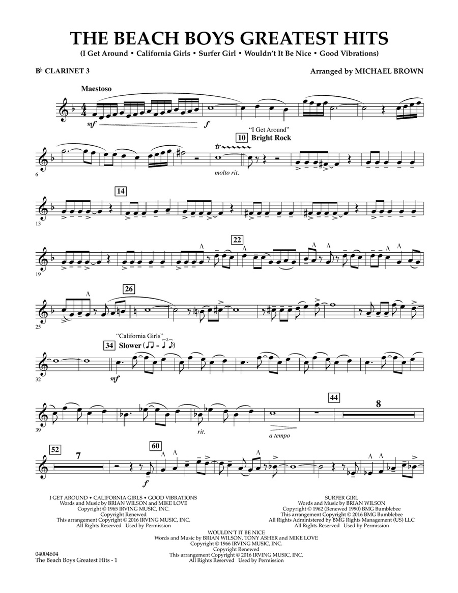 The Beach Boys Greatest Hits - Bb Clarinet 3 Concert Band scores gallery preview page 1