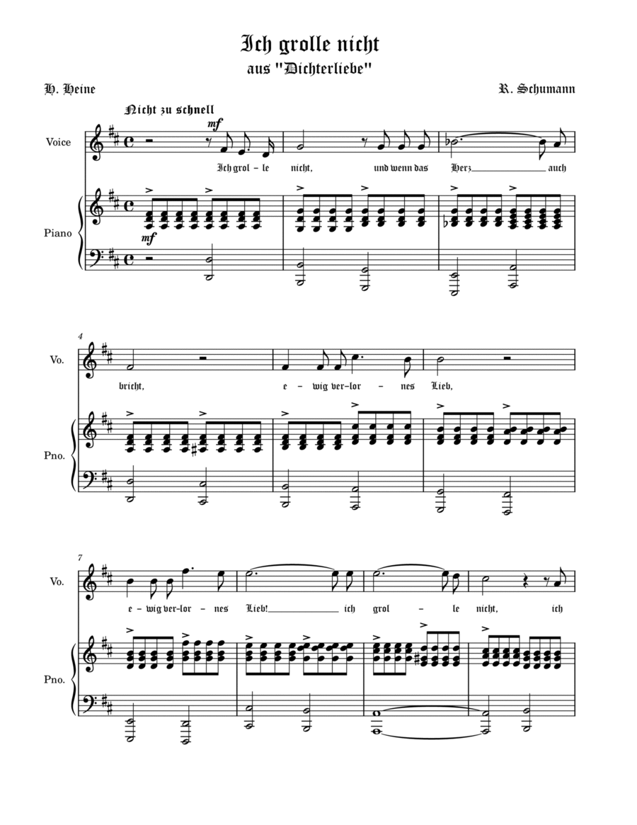 Ich grolle nicht D major (D-dur) Voice scores gallery preview page 1