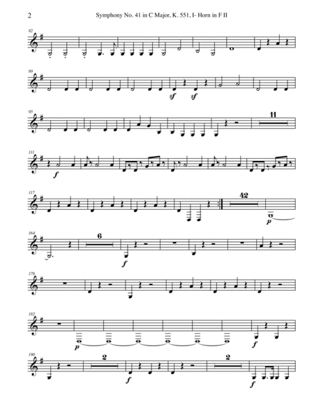 Mozart Symphony No. 41, Jupiter, Movement I - Horn in F 2 (Transposed Part), K. 551