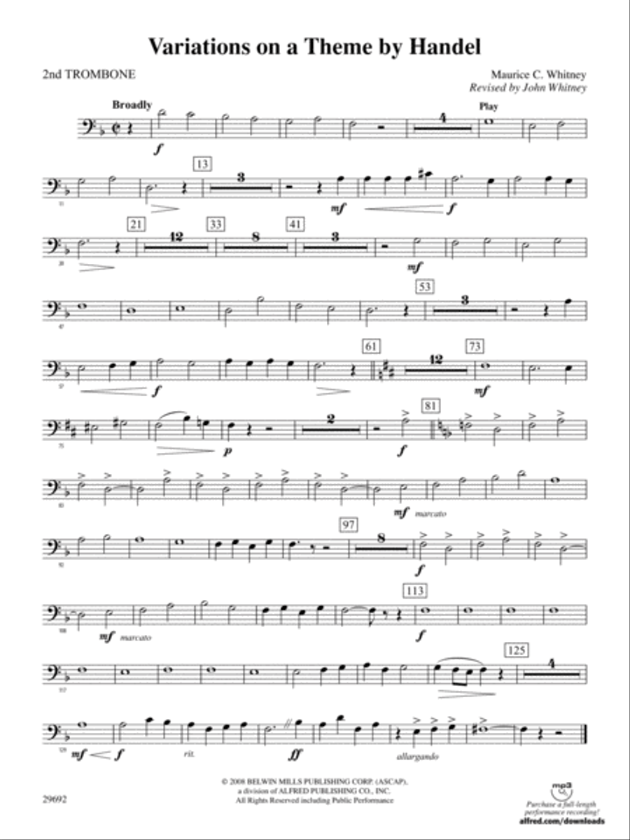 Variations on a Theme by Handel: 2nd Trombone Full Orchestra scores gallery preview page 1