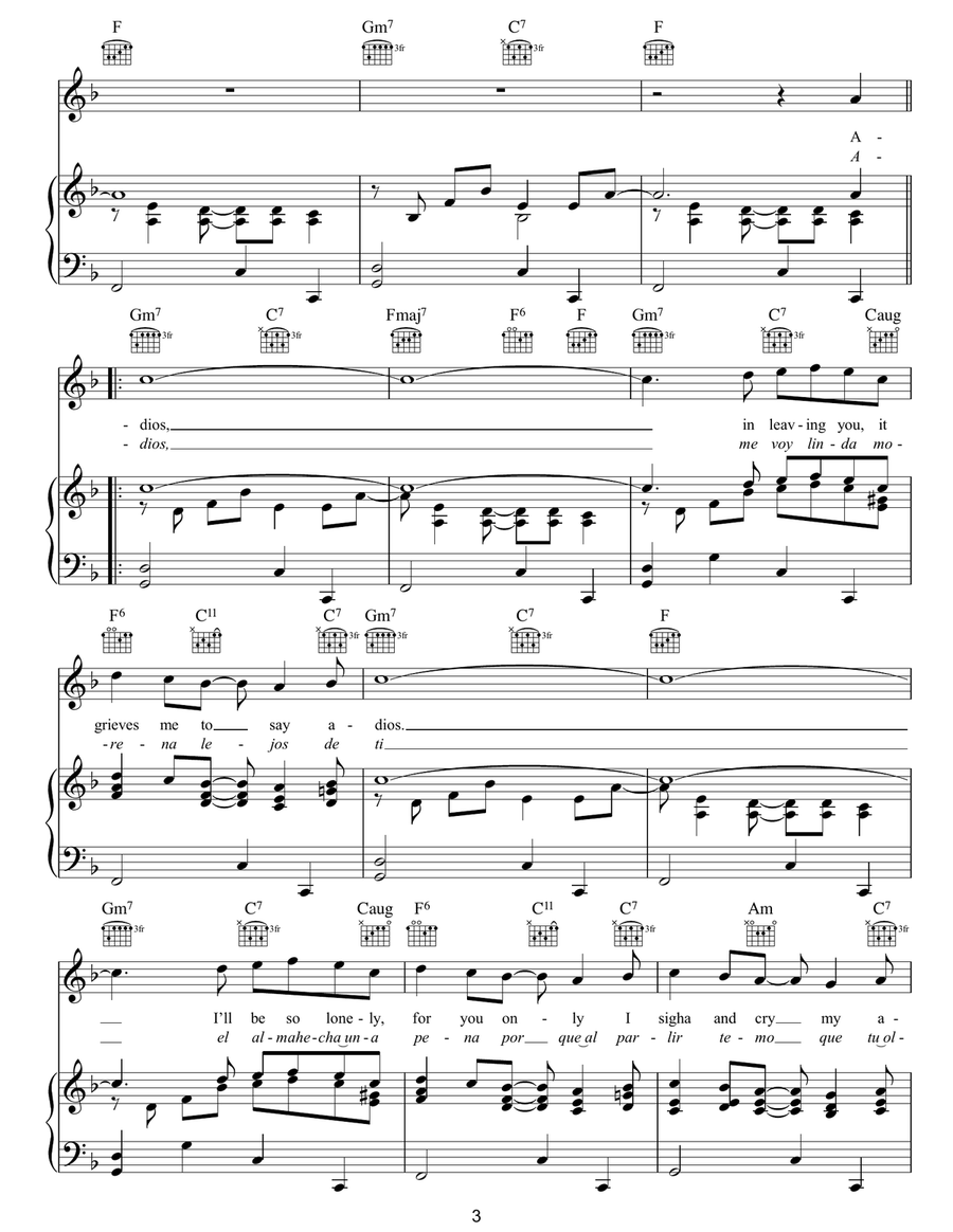Adios Piano, Vocal, Guitar scores gallery preview page 3