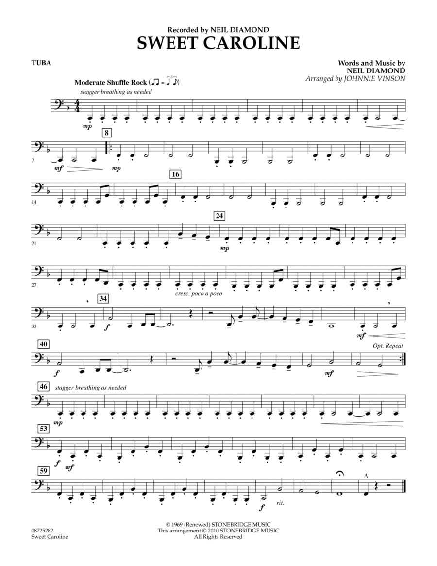 Sweet Caroline - Tuba Concert Band scores gallery preview page 1
