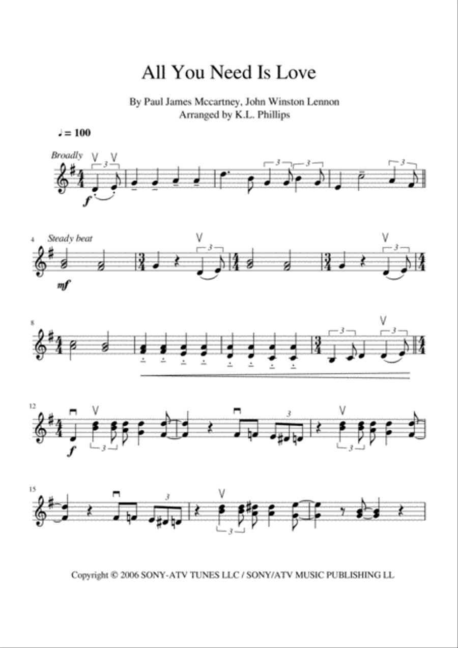 All You Need Is Love Violin Solo scores gallery preview page 2