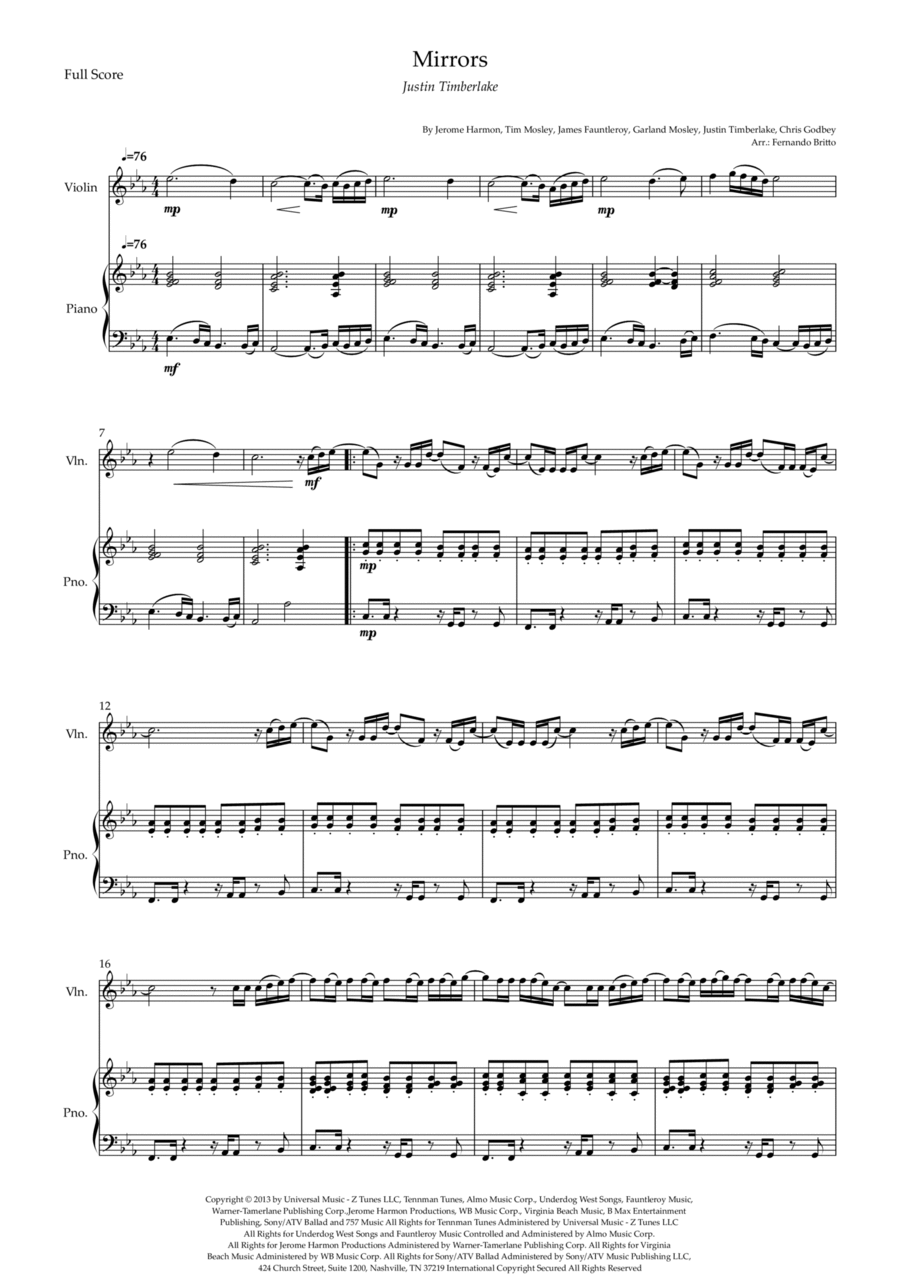 Mirrors Mirrors Violin Solo scores gallery preview page 1