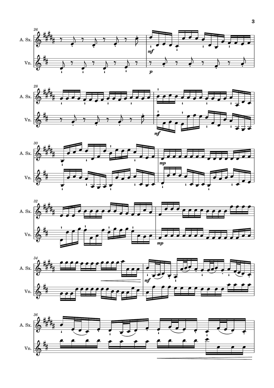 Canon in D Major, P.37; T.337. Arranged for Alto Saxophone and Violin Chamber Music scores gallery preview page 3
