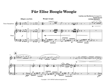Für Elise Boogie Woogie for Bb Tenor Saxophone & Piano image number null