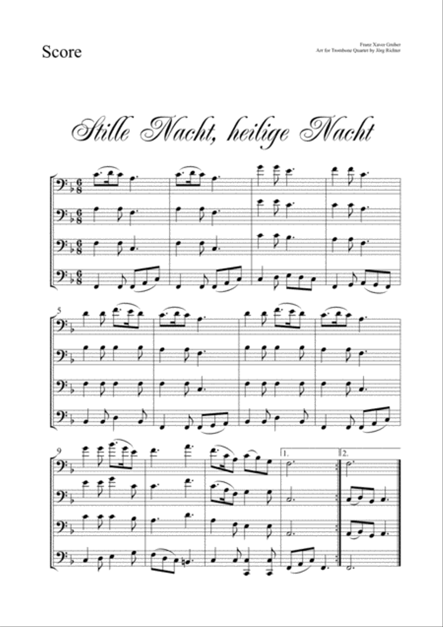 Silent Night (Stille Nacht, heilige Nacht) for Trombone Quartet Brass Quartet scores gallery preview page 2