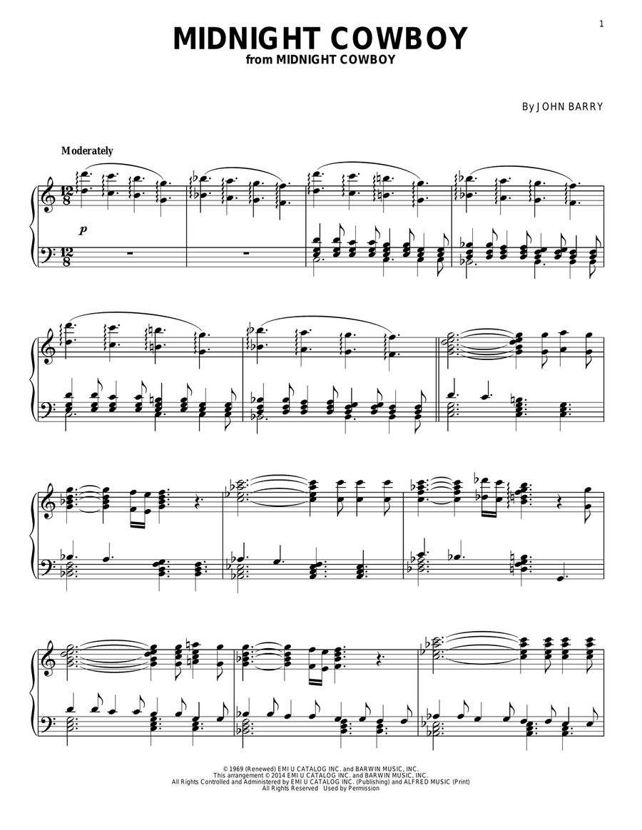 Midnight Cowboy Midnight Cowboy Piano Solo scores gallery preview page 1