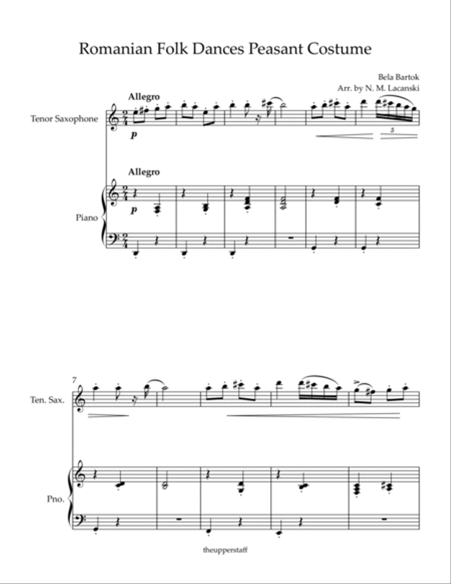 Romanian Folk Dances Peasant Costume Tenor Saxophone scores gallery preview page 2