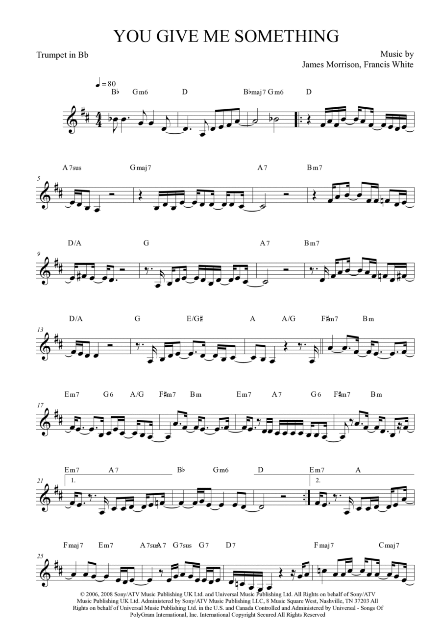 You Give Me Something Trumpet Solo scores gallery preview page 1