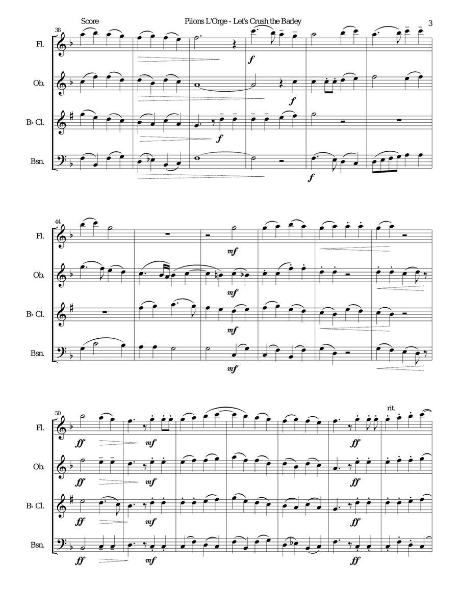 Pilons l'orge (Let's crush the barley) arranged for wind quartet Woodwind Quartet scores gallery preview page 3