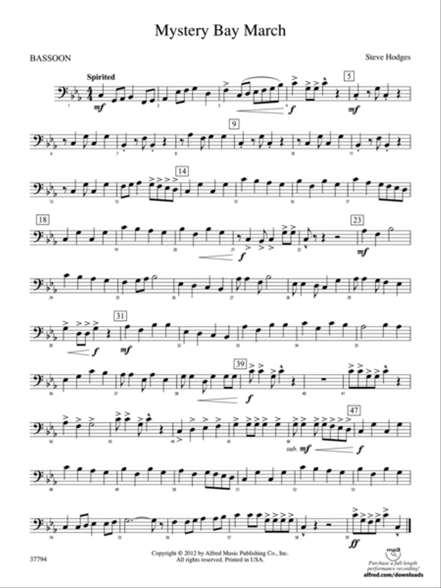 Mystery Bay March: Bassoon Concert Band scores gallery preview page 1