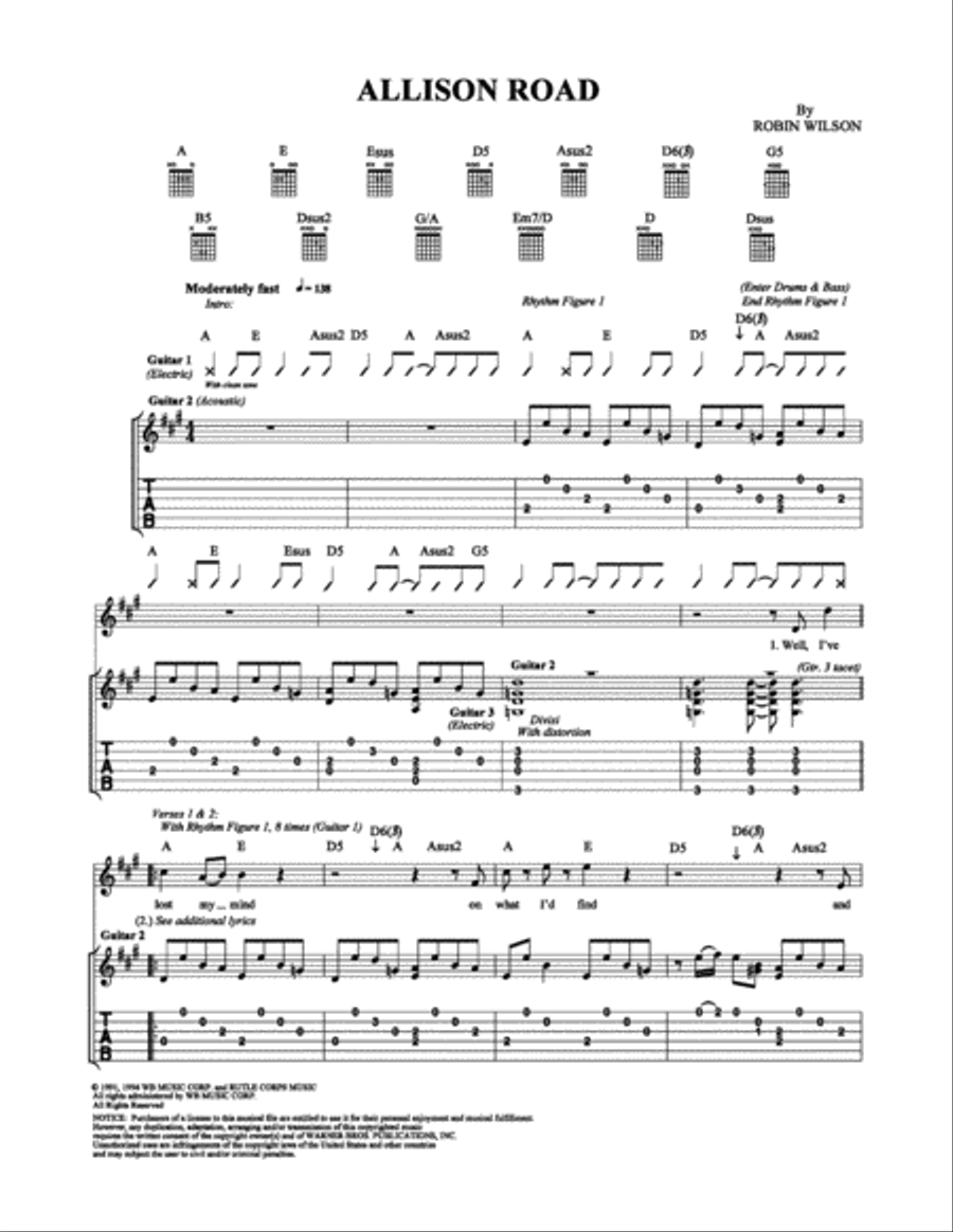 Allison Road Electric Guitar scores gallery preview page 1