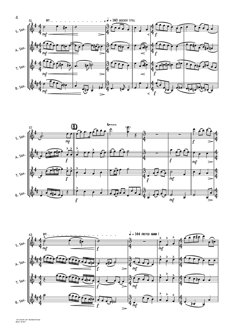 The Twelve Days Of Christmas Saxophone Quartet scores gallery preview page 5