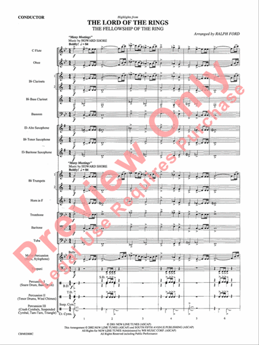 The Lord of the Rings: The Fellowship of the Ring, Highlights from Concert Band scores gallery preview page 3