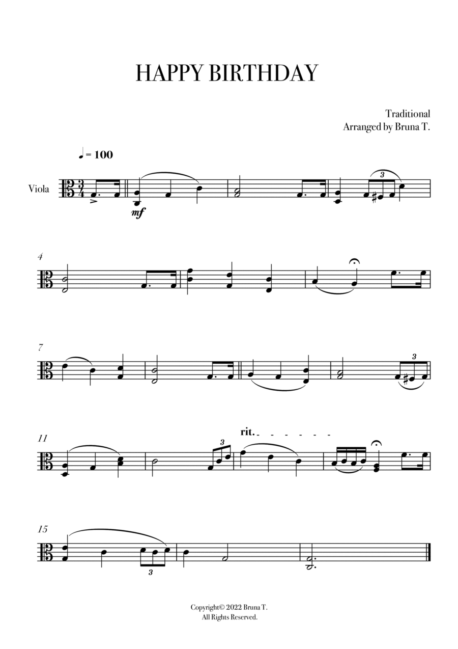 Happy Birthday (Viola) Viola Solo scores gallery preview page 1