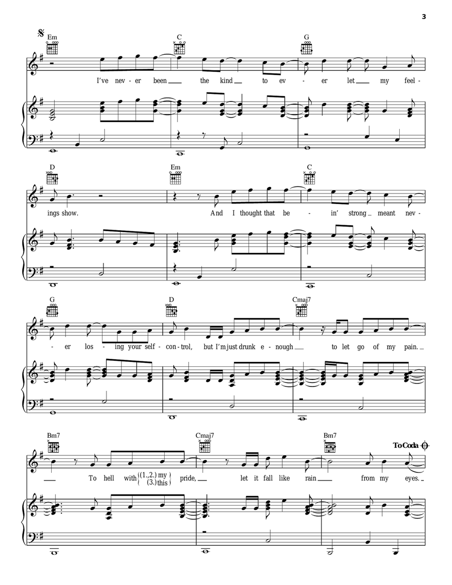 Tonight I Wanna Cry Piano, Vocal, Guitar scores gallery preview page 3