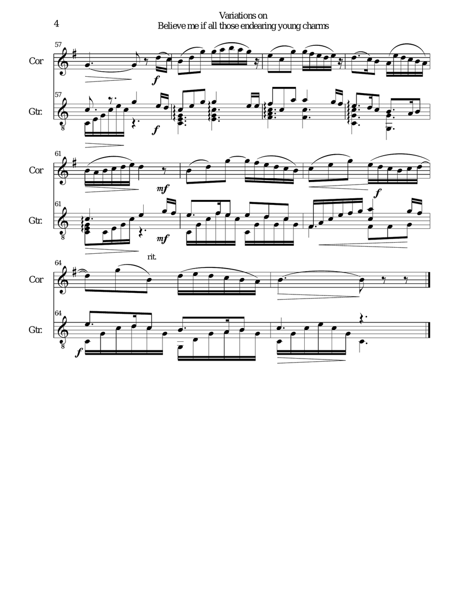 Variations on Believe me if all those endearing young charms for cor anglais and guitar English Horn scores gallery preview page 4