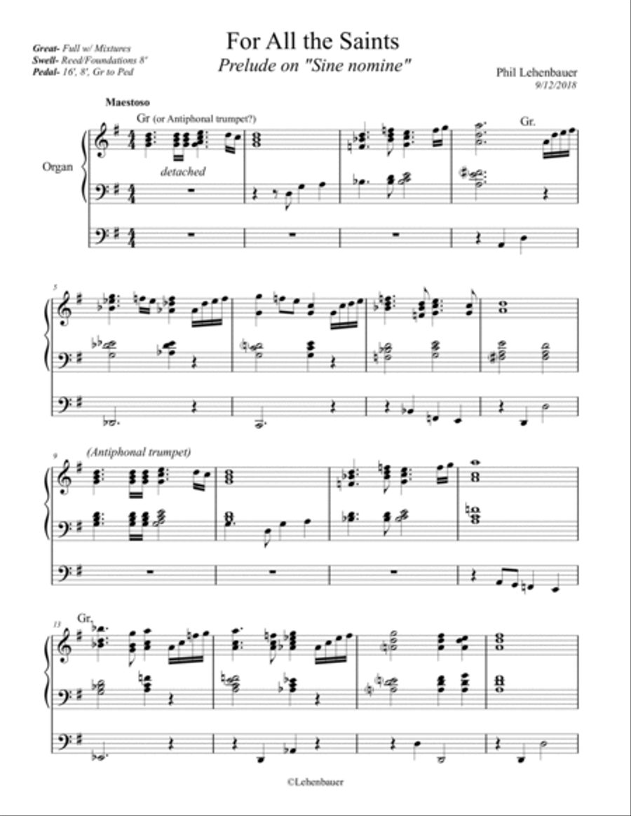 For All the Saints (Sine Nomine) organ work, by Phil Lehenbauer image number null