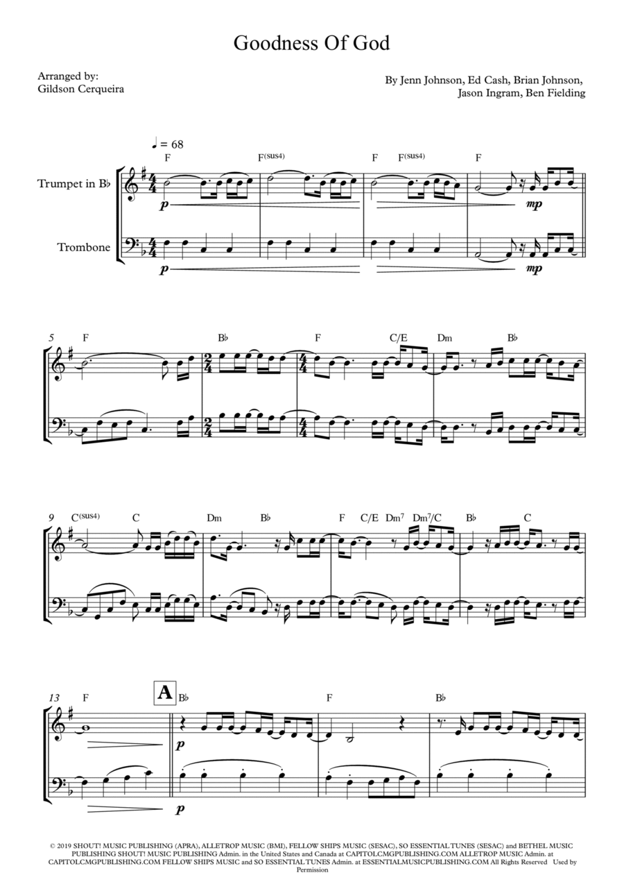 Goodness Of God Brass Duet scores gallery preview page 1