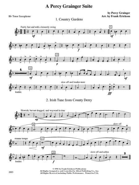 A Percy Grainger Suite: B-flat Tenor Saxophone