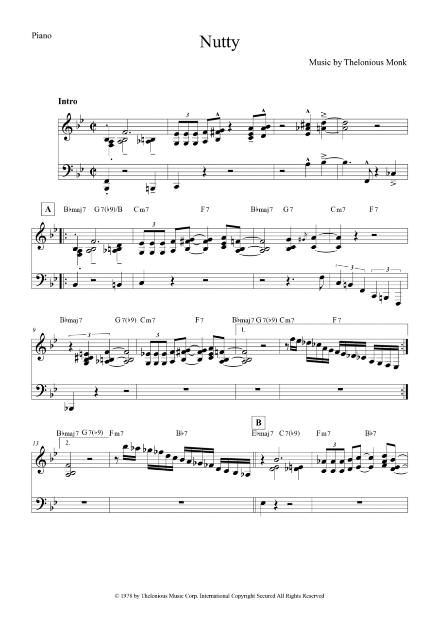 Nutty Piano, Vocal, Guitar scores gallery preview page 1