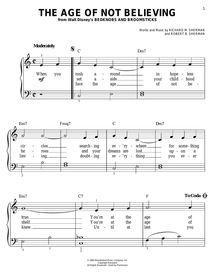 The Age Of Not Believing Easy Piano scores gallery preview page 1