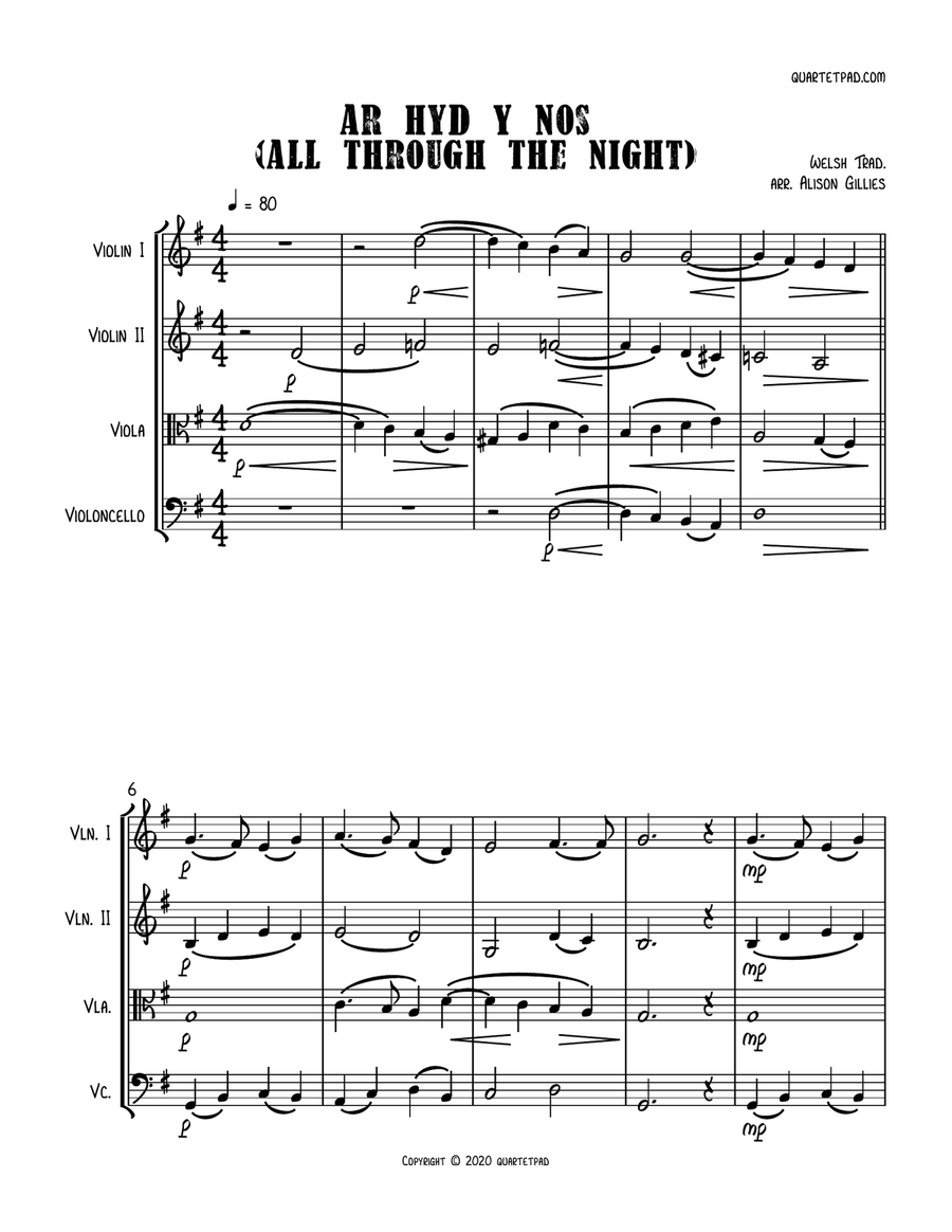 Ar Hyd Y Nos (All Through The Night) - String Quartet String Quartet scores gallery preview page 1