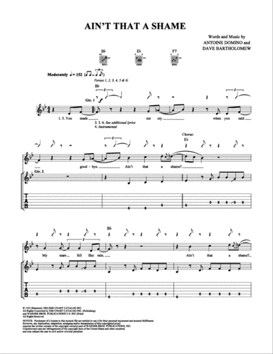 Ain't That a Shame Easy Guitar scores gallery preview page 1