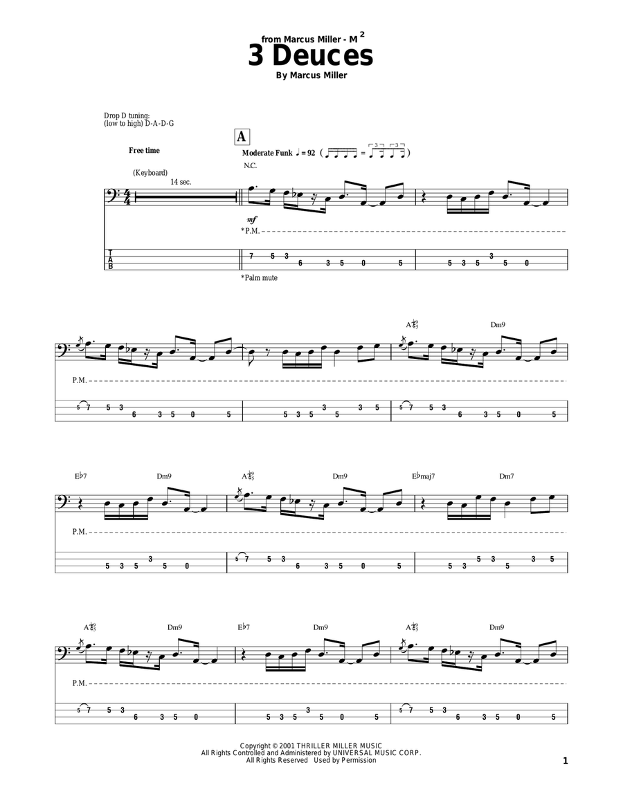 3 Deuces 3 Deuces Bass Guitar Tablature scores gallery preview page 1