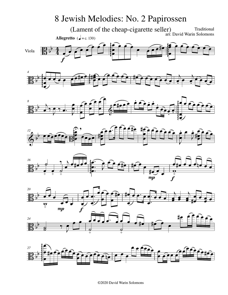 Papirossen (Lament of the cheap-cigarette seller) for viola solo Viola Solo scores gallery preview page 1