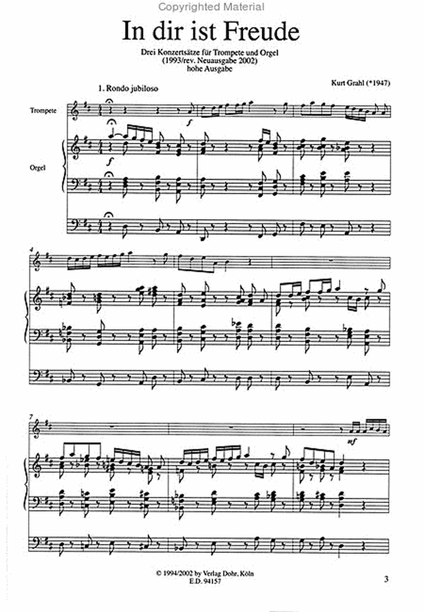 In dir ist Freude (1993) -Drei Sätze für Trompete (hoch) und Orgel-
