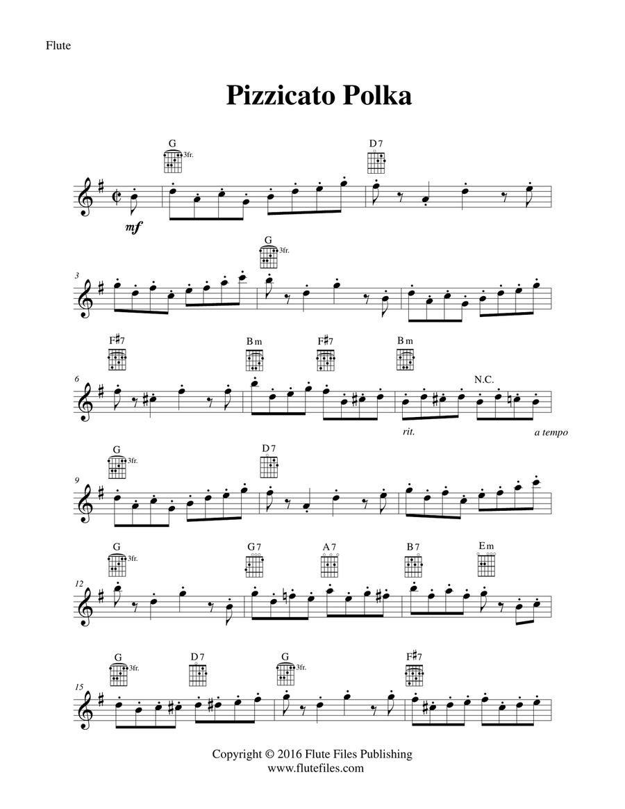 Pizzicato Polka - Flute Solo with Guitar Chords Chamber Music scores gallery preview page 3