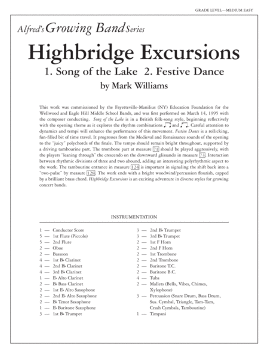 Highbridge Excursions: Score Concert Band scores gallery preview page 1