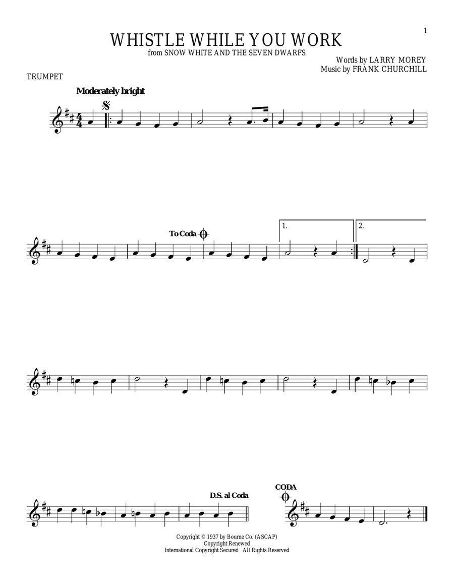 Whistle While You Work (from Snow White And The Seven Dwarfs) Trumpet Solo scores gallery preview page 1