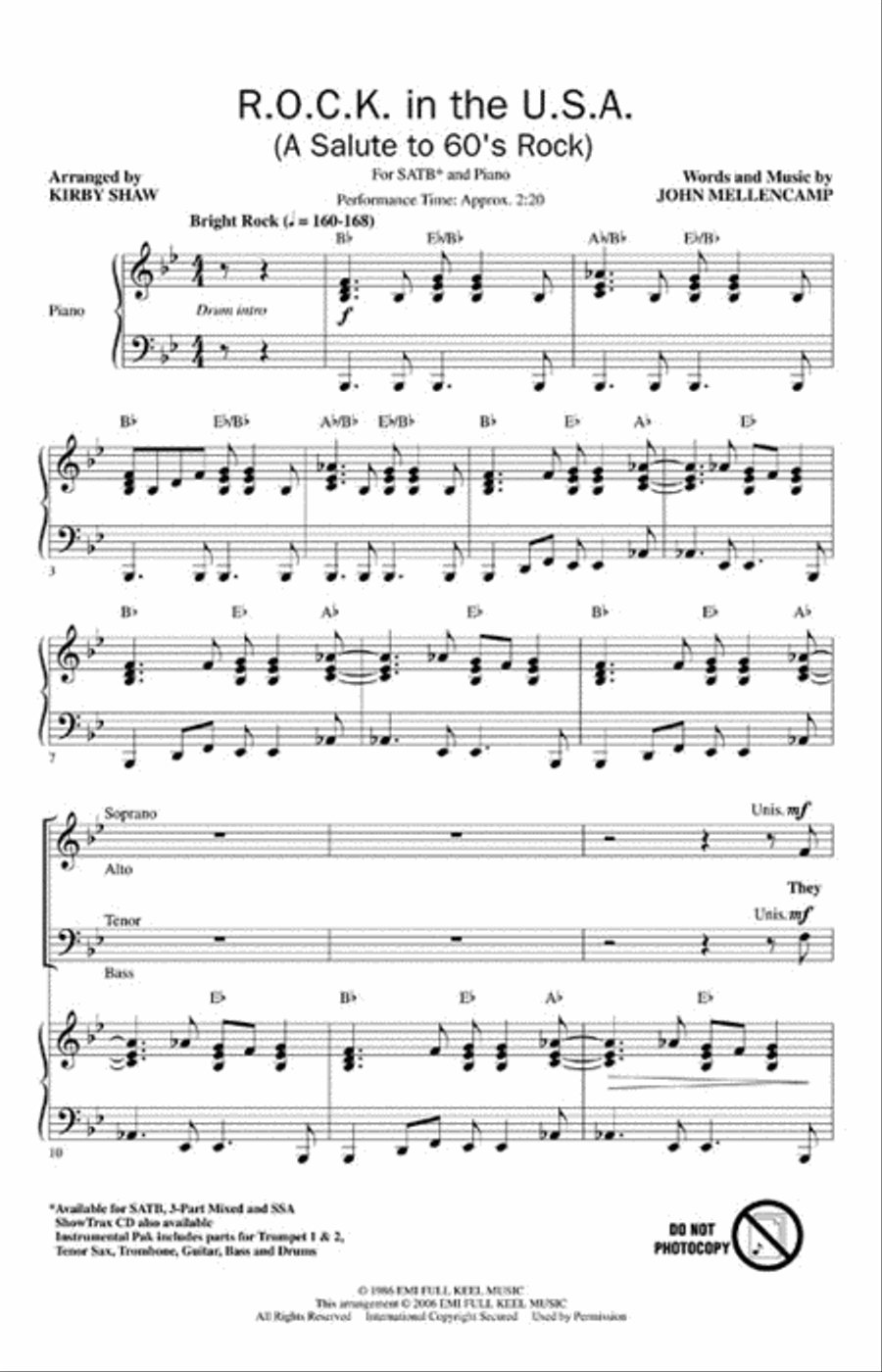 R.O.C.K. in the U.S.A. (A Salute to 60's Rock) 4-Part scores gallery preview page 2
