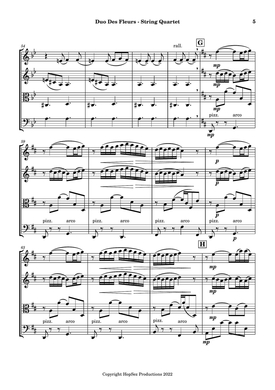 Duo Des Fleurs - Flower Duet from Lakmé (Sous Le Dôme Épais) - String Quartet String Quartet scores gallery preview page 5