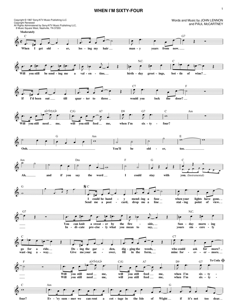 When I'm Sixty-Four Piano scores gallery preview page 1