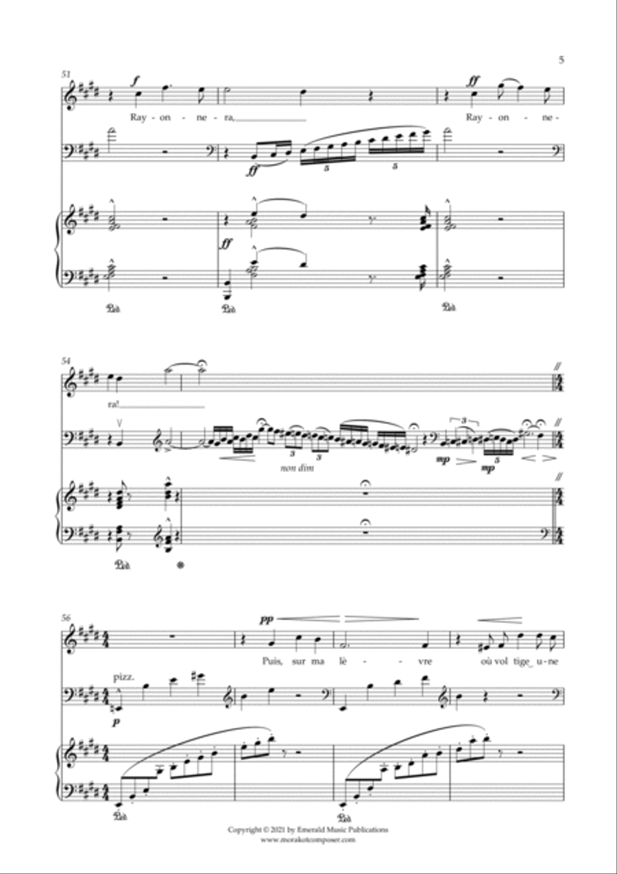 Oh! Quand Je Dors for Soprano, Double Bass and Piano Large Ensemble scores gallery preview page 6